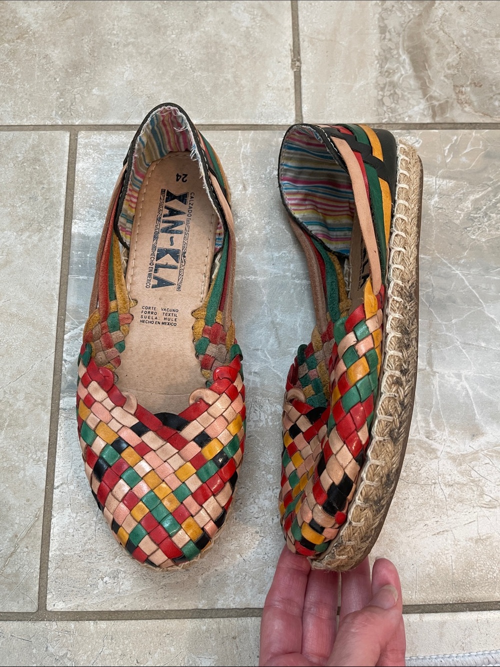 Xan-Kla Mexican huaraches colorful hand woven Mexican 24, U.S. 7 Flats